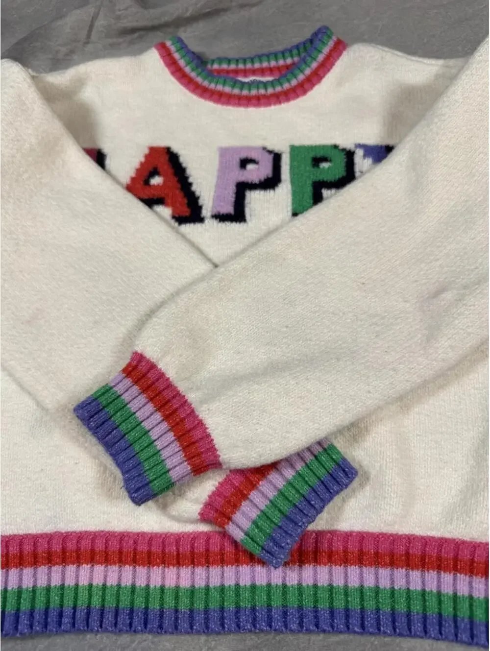 Old Navy Happy Rainbow Striped Knit Sweater Girls L 10-12 Retro Y2K
